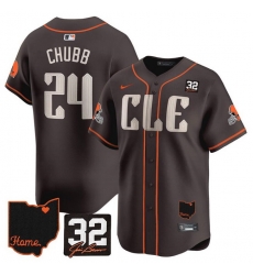 Men Cleveland Browns 24 Nick Chubb Brown With Jim Brown Memorial  26 Home Patch Vapor Premier Limited Stitched Baseball Jersey