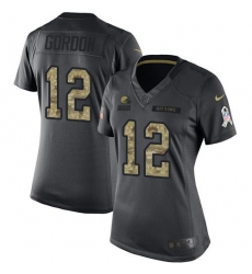 Nike Browns #12 Josh Gordon Black Womens Stitched NFL Limited 2016 Salute to Service Jersey