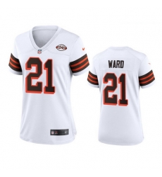 Women Cleveland Browns 21 Denzel Ward Nike 1946 Collection Alternate Game Limited NFL Jersey   White