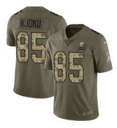 Youth Nike Browns #85 David Njoku Olive Camo Stitched NFL Limited 2017 Salute to Service Jersey