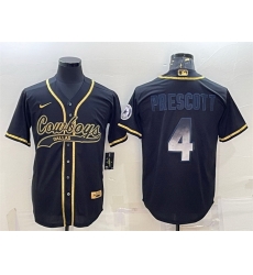 Men Dallas Cowboys 4 Dak Prescott Black Gold With Patch Cool Base Stitched Baseball Jersey