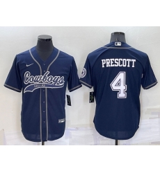 Men Dallas Cowboys 4 Dak Prescott Navy Cool Base Stitched Baseball Jersey