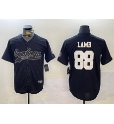 Men Dallas Cowboys 88 CeeDee Lamb Black With Patch Cool Base Stitched Baseball Jersey