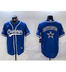 Men Dallas Cowboys Big Logo Royal With Patch Cool Base Stitched Baseball Jersey 7