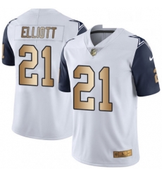 Mens Nike Dallas Cowboys 21 Ezekiel Elliott Limited WhiteGold Rush NFL Jersey