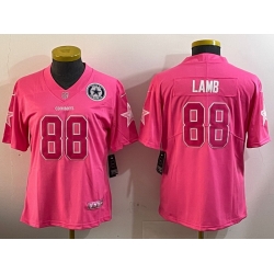 Women Dallas Cowboys 88 CeeDee Lamb Pink Vapor Untouchable Limited Stitched Football Jersey  2