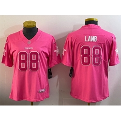 Women Dallas Cowboys 88 CeeDee Lamb Pink Vapor Untouchable Limited Stitched Football Jersey 