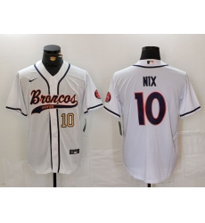 Men Denver Broncos 10 Bo Nix White Cool Base Stitched Baseball Jersey 3