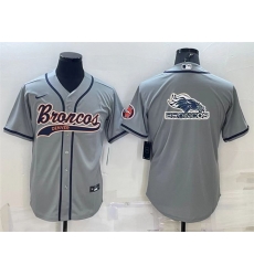 Men Denver Broncos Grey Team Big Logo With Patch Cool Base Stitched Baseball Jersey