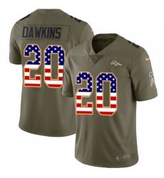 Men Nike Denver Broncos 20 Brian Dawkins Limited OliveUSA Flag 2017 Salute to Service NFL Jersey