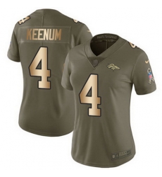 Nike Broncos #4 Case Keenum Olive Gold Womens Stitched NFL Limited 2017 Salute to Service Jersey