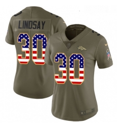 Womens Nike Denver Broncos 30 Phillip Lindsay Limited Olive USA Flag 2017 Salute to Service NFL Jersey