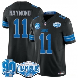 Men Detroit Lions 11 Kalif Raymond Black 2024 NFC North Champions 90th Anniversary Patch F U S E  Vapor Limited Stitched Jersey