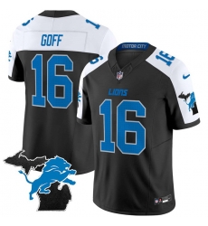 Men Detroit Lions 16 Jared Goff Black White F U S E  2024 Michigan Patch Vapor Limited Stitched Jersey