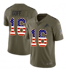 Men Detroit Lions 16 Jared Goff Olive USA Flag Men Stitched NFL Limited 2017 Salute To Service Jersey