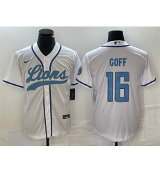 Men Detroit Lions 16 Jared Goff White Cool Base Stitched Baseball Jersey