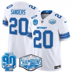 Men Detroit Lions 20 Barry Sanders White 2024 NFC North Champions 90th Anniversary Patch F U S E  Vapor Limited Stitched Jersey