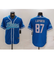 Men Detroit Lions 87 Sam LaPorta Blue Cool Base Stitched Baseball Jersey