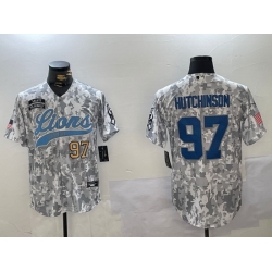 Men Detroit Lions 97 Aidan Hutchinson 2024 Arctic Camo Salute To Service Stitched Baseball Jersey 2