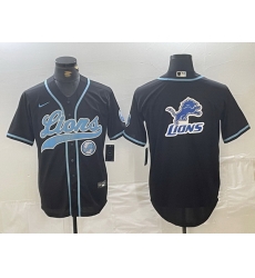 Men Detroit Lions Team Big Logo Black Cool Base Stitched Baseball Jersey 1