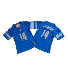 Women Detroit Lions 14 Amon Ra St  Brown Blue 2023 F U S E  Vapor Limited Stitched Football Jersey 