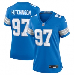 Women Detroit Lions 97 Aidan Hutchinson Blue Stitched Jersey