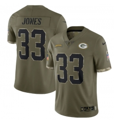 Men Green Bay Packers 33 Aaron Jones Olive 2022 Salute To Service Limited Stitched Jersey