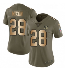 Womens Nike Cincinnati Bengals 28 Joe Mixon Limited OliveGold 2017 Salute to Service NFL Jersey