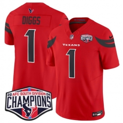 Men Houston Texans 1 Stefon Diggs Red F U S E  2024 AFC South Division Champions Vapor Limited Stitched Football Jersey