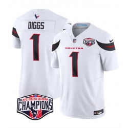 Men Houston Texans 1 Stefon Diggs White F U S E  2024 AFC South Division Champions Vapor Limited Stitched Football Jersey