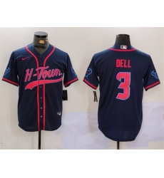 Men Houston Texans 3 Tank Dell Navy With Patch Cool Base Stitched Baseball Jersey