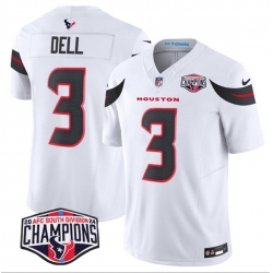 Men Houston Texans 3 Tank Dell White F U S E  2024 AFC South Division Champions Vapor Limited Stitched Football Jersey