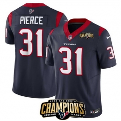 Men Houston Texans 31 Dameon Pierce Navy 2023 F U S E  AFC South Champions Patch Vapor Untouchable Limited Stitched Football Jersey