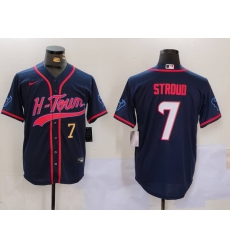 Men Houston Texans 7 C J  Stroud Navy With Patch Cool Base Stitched Baseball Jersey 1