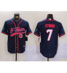 Men Houston Texans 7 C J  Stroud Navy With Patch Cool Base Stitched Baseball Jersey 2