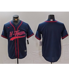 Men Houston Texans Blank Navy With Patch Cool Base Stitched Baseball Jersey