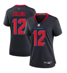 Women Houston Texans 12 Nico Collins Navy 2024 2nd Alternate F U S E Vapor Stitched Jersey