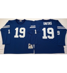 Men Indianapolis Colts 19 Johnny Unitas Blue Long Sleeve M&N Throwback Jersey