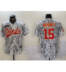 Men Kansas City Chiefs 15 Patrick Mahomes 2024 Arctic Camo Salute To Service Stitched Baseball Jersey