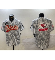 Men Kansas City Chiefs Team Big Logo 2024 Arctic Camo Salute To Service Stitched Baseball Jersey 1