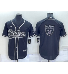 Men Las Vegas Raiders Black Team Big Logo With Patch Cool Base Stitched Baseball Jersey