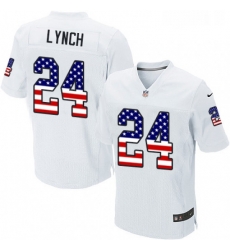 Mens Nike Oakland Raiders 24 Marshawn Lynch Elite White Road USA Flag Fashion NFL Jersey