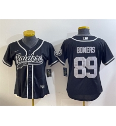 Women Las Vegas Raiders 89 Brock Bowers Black With Patch Cool Base Stitched Baseball Jersey 