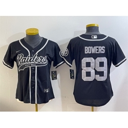 Women Las Vegas Raiders 89 Brock Bowers Black With Patch Cool Base Stitched Baseball Jersey 