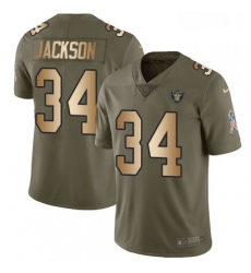 Youth Nike Oakland Raiders 34 Bo Jackson Limited OliveGold 2017 Salute to Service NFL Jersey