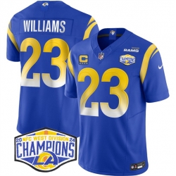 Men Los Angeles Rams 23 Kyren Williams Blue 2024 NFC West Champions With 4 Star C Patch F U S E  Vapor Untouchable Stitched Football Jersey