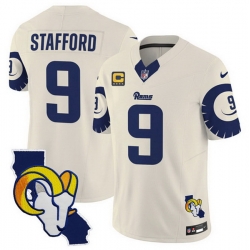 Men Los Angeles Rams 9 Matthew Stafford Bone 2025 4 Star C Patch F U S E  V2 Limited Stitched Football Jersey