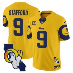 Men Los Angeles Rams 9 Matthew Stafford Gold 2025 4 Star C Patch F U S E  V2 Limited Stitched Football Jersey