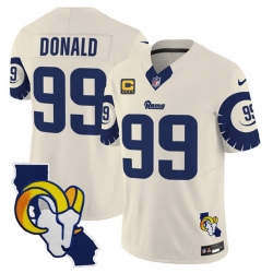 Men Los Angeles Rams 99 Aaron Donald Bone 2025 4 Star C Patch F U S E  V2 Limited Stitched Football Jersey