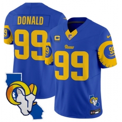 Men Los Angeles Rams 99 Aaron Donald Royal 2025 4 Star C Patch F U S E  V2 Limited Stitched Football Jersey